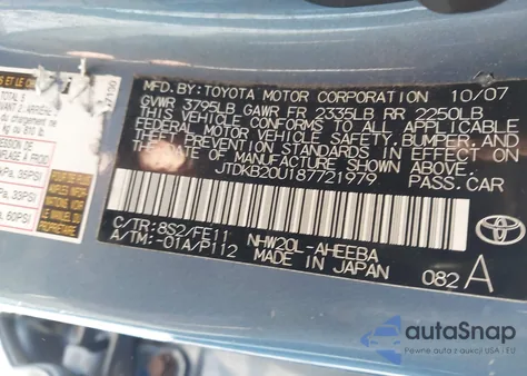 2008 Toyota Prius z USA, uszkodzony, nr VIN JTDKB20U187721979